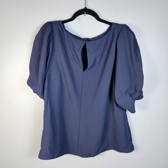Boden Short Puffed Sleeve Blouse Womens Size 12 Navy Blue Flowy Classic - Picture 2 of 4
